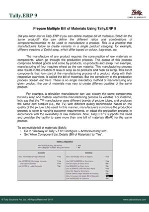 MultipleBillofMaterialsinTally.ERP9 | Tally Synchronization |  Tally Features | Tally TDL