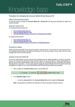 Procedure to change the Account Admin ID and Account ID | Tally Web Interface | Tally Synchronisation | Tally Shopper