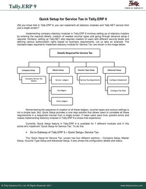 QuickSetupforServiceTax | International Solutions Provider	| Tally Downloads| Tally.NET Services