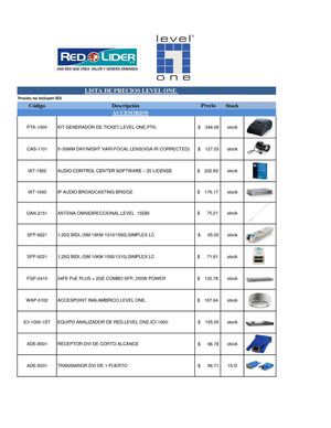 Lista de precios de Level one