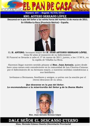 Pan de Casa No. 231- Fallecimiento H.Anterio Serrano López