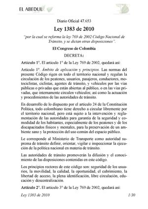 Ley 1383 de 2010 Colombia