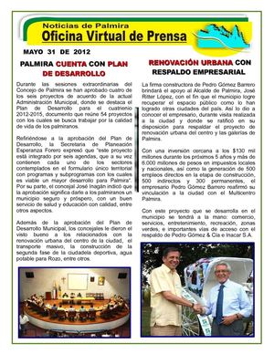 NOTICIAS DE PALMIRA MAYO 31 DE 2012