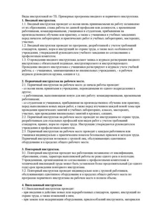 Виды инструктажей по ТБ.