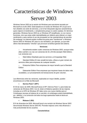 Perfiles y características de windows server 2003