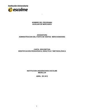 Carta Descriptiva Administración Punto de Venta