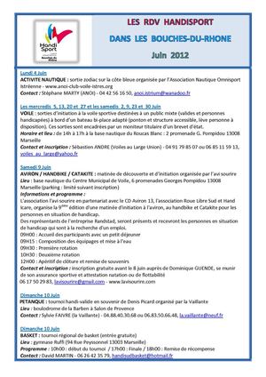 Handitourisme Paca programme Handisport 13 juin 2012