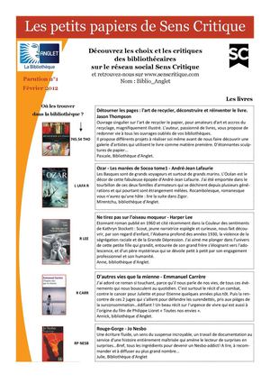 Les petits papiers de Sens Critique février 2012
