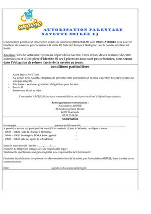 Autorisation parentale navette 15 juin