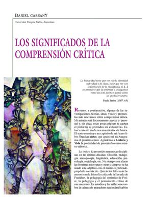 Cassany - Los significados de la comprensión crítica