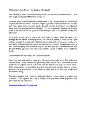 Millionaire Society Review – As Good As Advertised?