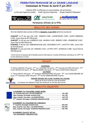Escalot de Fédération Francaise de la Course Landaise du 5 Juin 2012