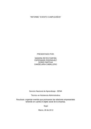 INFORME EVENTO CUMPLEAÑOS