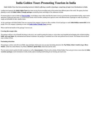 India Golden Tours Promoting Tourism in India 