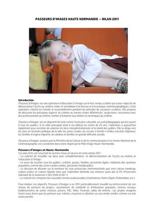 Bilan d'activités Passeurs d'Images Haute Normandie 2011