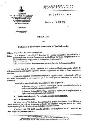Circulaire aux professionnels du secteur du commerce de la Polynésie française