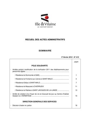 Ille-et-Vilaine recueil n° 413 : décisions CP du 23/01/2012 + arrêtés