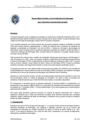Resumo Mínimo de Dados e Core de Indicadores de Enfermagem