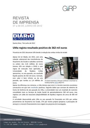 Revista de Imprensa de 07 a 08 de junho de 2012