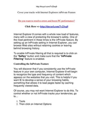 Fix PC Problems Fast - Cover your Tracks with Internet Explorer's inPrivate Feature