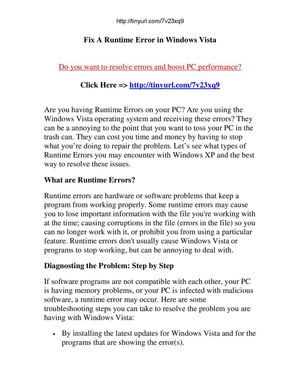 Fix PC Problems Fast - Fix A Runtime Error in Windows Vista