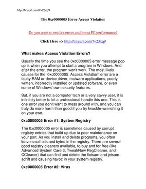 Fix PC Problems Fast - The 0xc0000005 Error, Access Violation