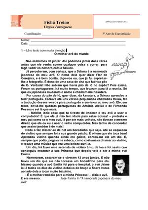 FICHA TREINO LINGUA PORTUGUESA José Fanha