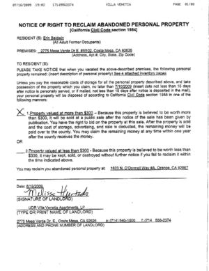 UDR Notice of Right to Reclaim Abandoned Personal Property
