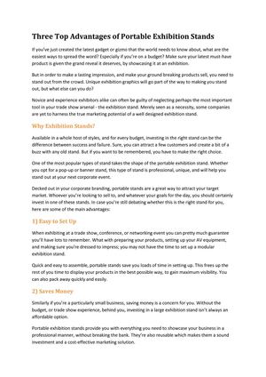 Three Top Advantages of Portable Exhibition Stands