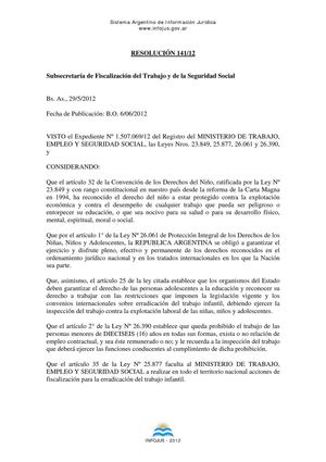 res141-2012 Fiscaliz Trabajo menores