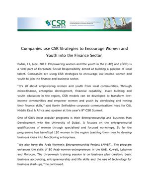 Companies use CSR Strategies to Encourage Women and Youth into the Finance Sector