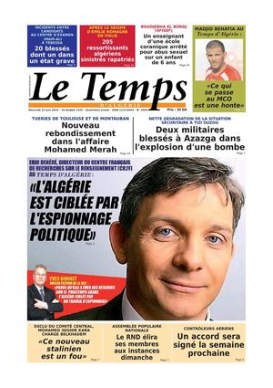 Le Temps d'Algérie Edition du Mercredi 13 Juin 2012
