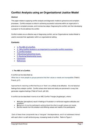 Conflict Analysis using an Organizational Justice Model