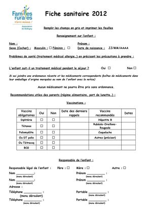 Fiche sanitaire informatique - 10 ans