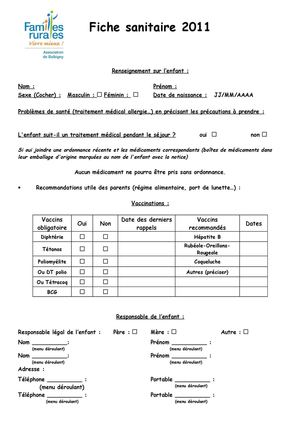 Fiche sanitaire informatique + 10 ans