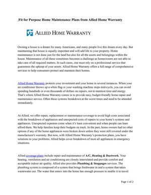 Fit for Purpose Home Maintenance Plans from Allied Home Warranty