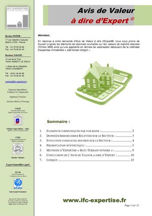Avis de valeur à dire d'Expert IFC Expertise Expert Immobilier en valeur vénale Annecy, Lyon et Chambéry