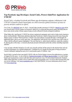 Top Facebook App Developer, Social Cubix, Powers SahelNow Application for UNICEF