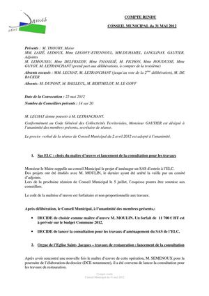 Conseil municipal 31.05.2012