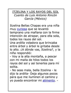 CUENTO: ITZELINA Y LOS RAYOS DEL SOL