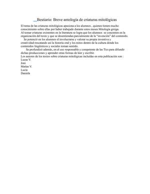 Bestiario: Breve antología de criaturas mitológicas