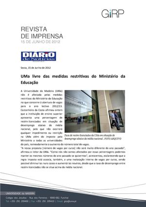 Revista de Imprensa de 15 de junho de 2012