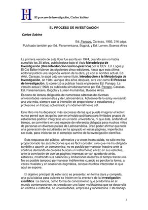 El proceso de investigación: Carlos Sabino