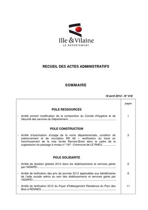 Ille-et-Vilaine recueil n°418 : décisions CP du 26 mars et arrêtés