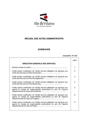 Ille-et-Vilaine - Recueil n° 419 : décisions CP du 23 avril 2012 + arrêtés