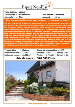 maison a vendre, mulhouse, sans frais d'agence, direct propriètaire !