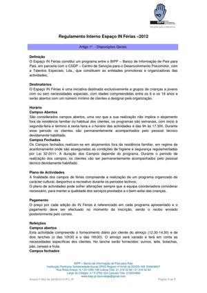 REGULAMENTO INTERNO - Verão 2012