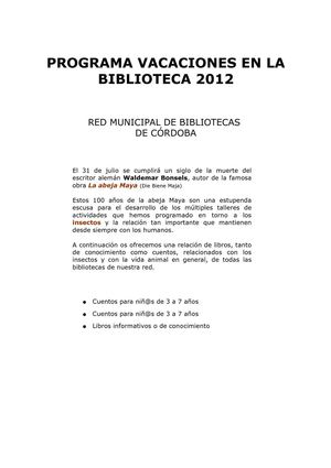 Listado de libros "Vacaciones en la Biblioteca 2012"