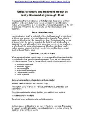  Solar Urticaria Treatment - Acute Urticaria Treatment - Papular Urticaria Treatment