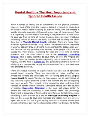 Mental Health – The Most Important and Ignored Health Issues